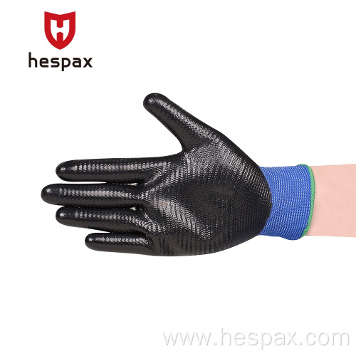 Hespax Comfortable 15G Nitrile Oil Resistant Labour Gloves